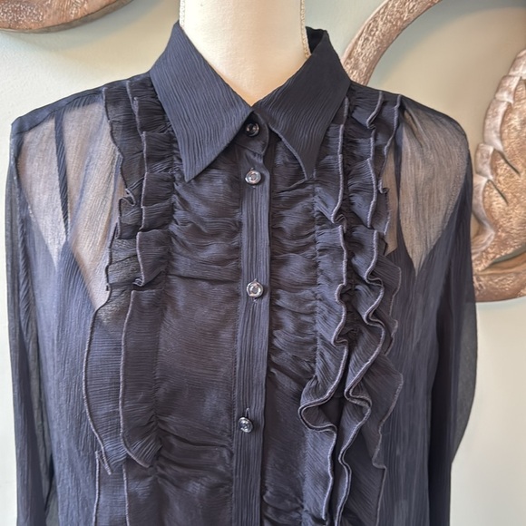 2 piece Escada silk navy blue ruffled blouse sizer 42 (12) - Picture 5 of 8